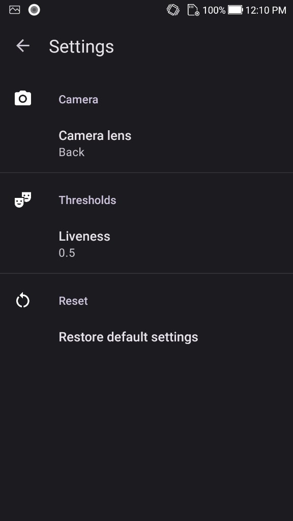 Faceplugin Face Liveness settings